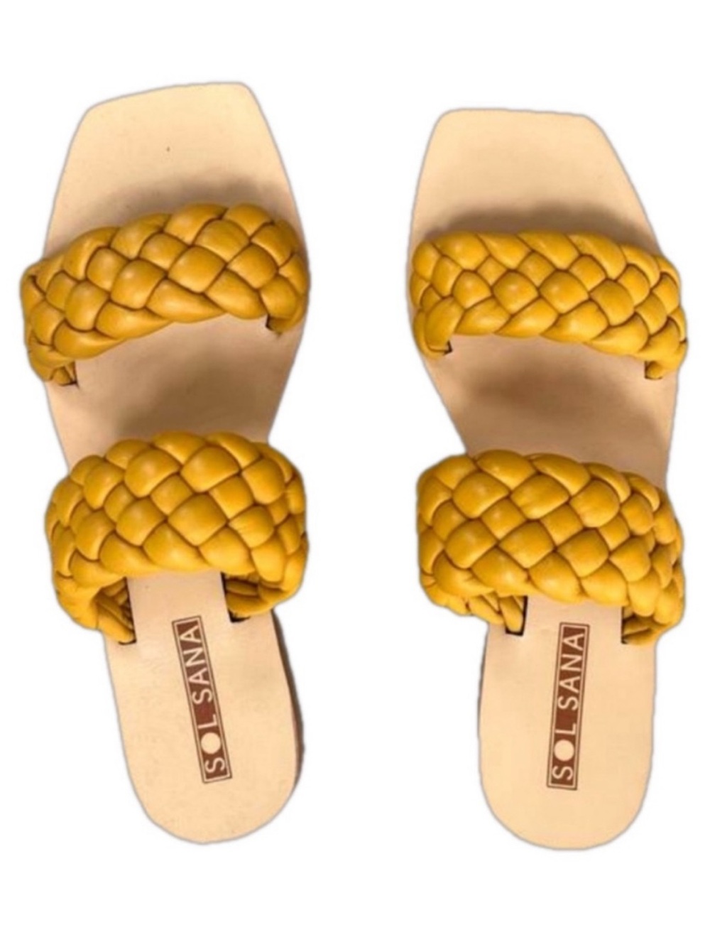SOL SANA Yellow Braided Double Band Slip On Flat Slide Sandal Summer Chic